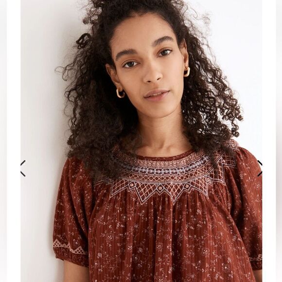 NWT Madewell Embroidered Puff Sleeve Babydoll Dress in Dotted Vines sz M - Picture 4 of 10